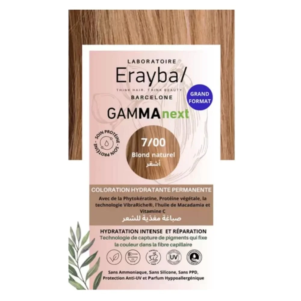 erayba-gammanext-coloration-cheveux-hydrante-permanente-700-blond-naturel.jpg Boîte de coloration Erayba Gammanext 7/00 blond naturel format familial