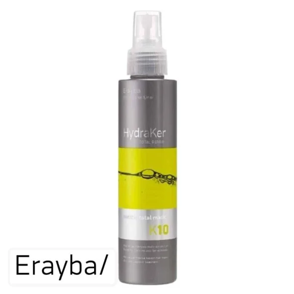 Flacon vaporisateur gris et jaune Erayba HydraKer K10 Total Repair