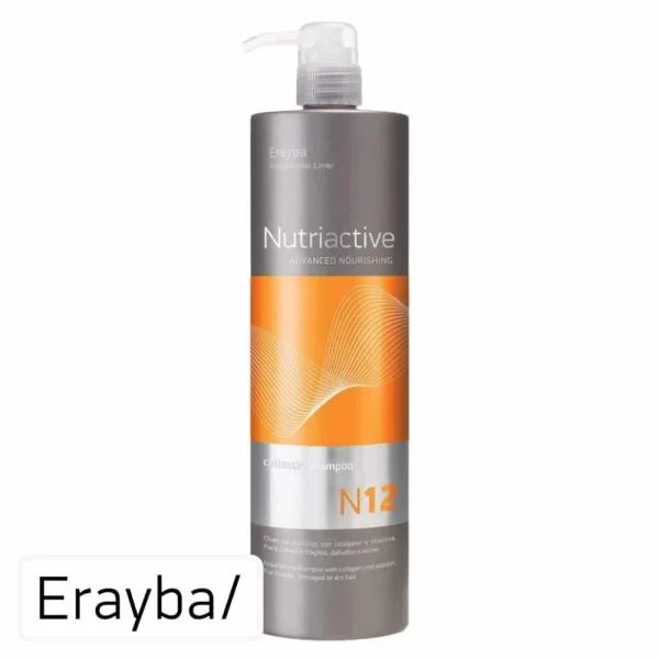 Grand flacon pompe gris et orange Erayba Nutriactive N12 Collastin 1 litre