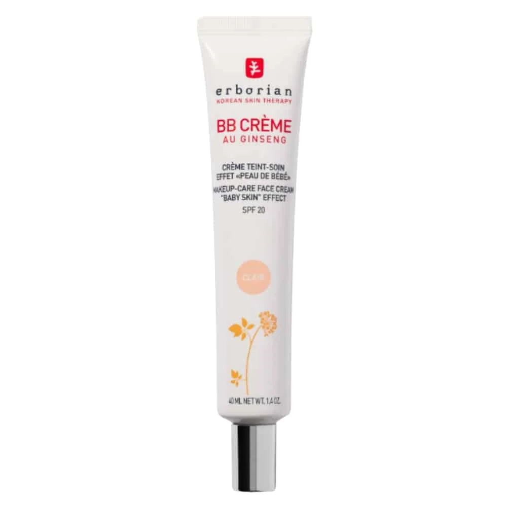 erborian-bb-creme-teint-soin-effet-peau-de-bebe-teinte-nude-spf20-40ml.jpg Tube blanc Erborian BB Crème au ginseng SPF 20, format 40 ml