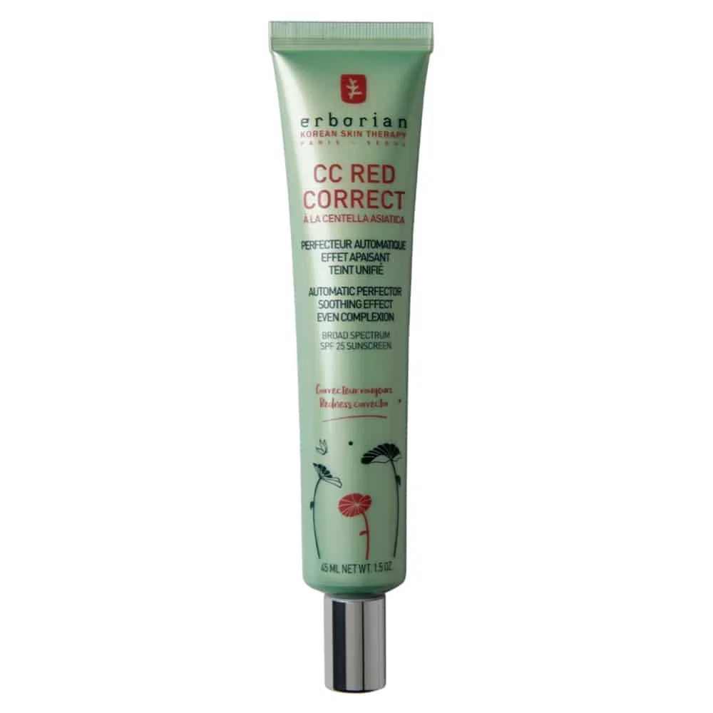 erborian-cc-red-correct-perfecteur-automatique-effet-apaisant-teint-unifie-spf25-45ml.jpg Tube vert Erborian CC Red Correct centella asiatica SPF 25, 45 ml