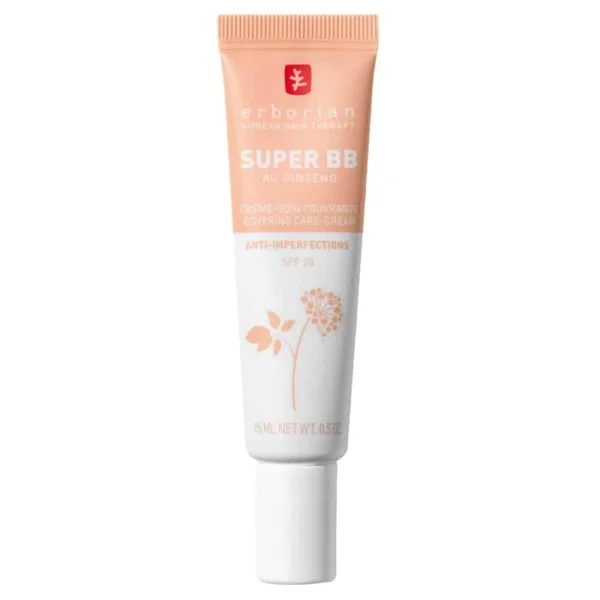 Tube rosé compact Erborian Super BB crème-soin couvrante SPF 20, 15 ml