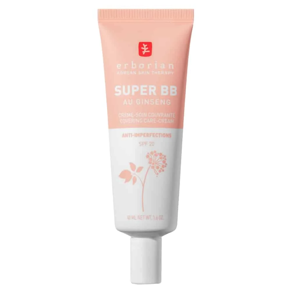 erborian-super-bb-creme-soin-couvrante-anti-imperfections-teinte-claire-spf20-40ml.jpg Tube rose pâle Erborian Super BB crème-soin couvrante SPF 20, 40 ml