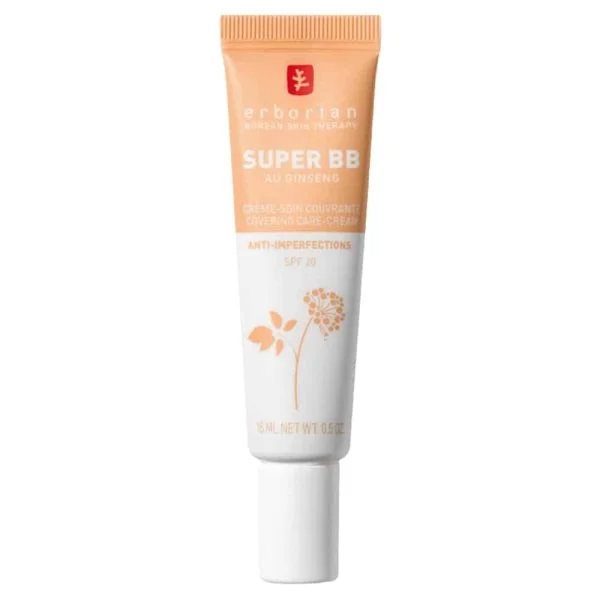 Tube pêche Erborian Super BB crème-soin couvrante anti-imperfections, 15 ml