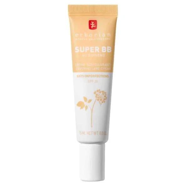 Tube jaune pâle Erborian Super BB crème-soin couvrante SPF 20, 15 ml