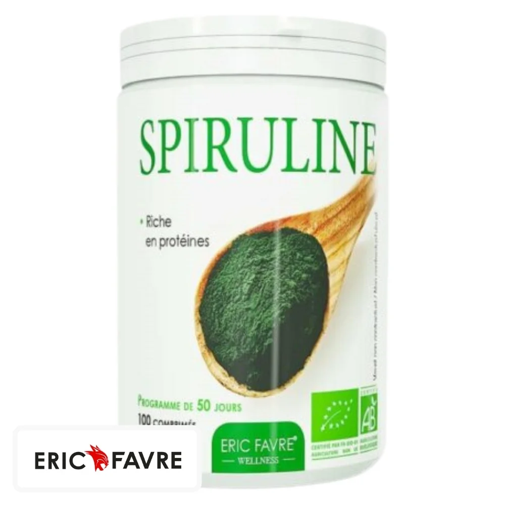 eric-favre-spiruline-vegan-bio-100-comprimes.jpg Pot blanc Eric Favre Spiruline vegan bio, 100 comprimés riches en protéines