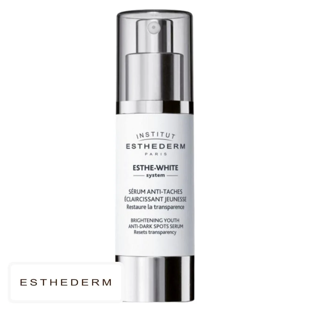esthederm-este-white-serum-anti-taches-eclaircissant-jeunesse-30ml.jpg Flacon pompe blanc Esthederm Esthe-White sérum anti-taches éclaircissant