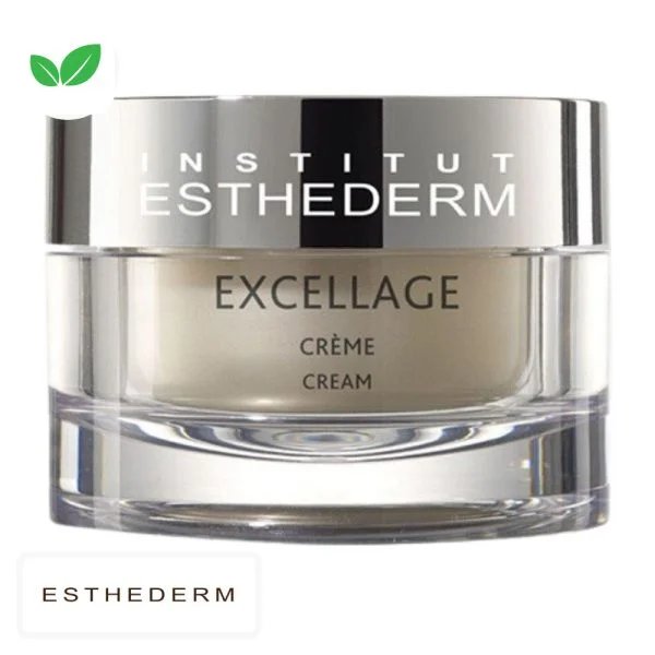 Pot chromé Institut Esthederm Excellage crème visage couvercle argenté et noir