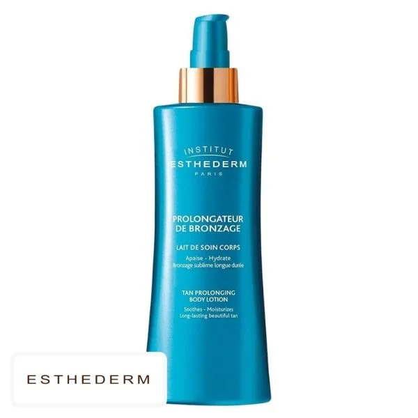 Flacon pompe bleu Esthederm lait prolongateur de bronzage corps 200ml
