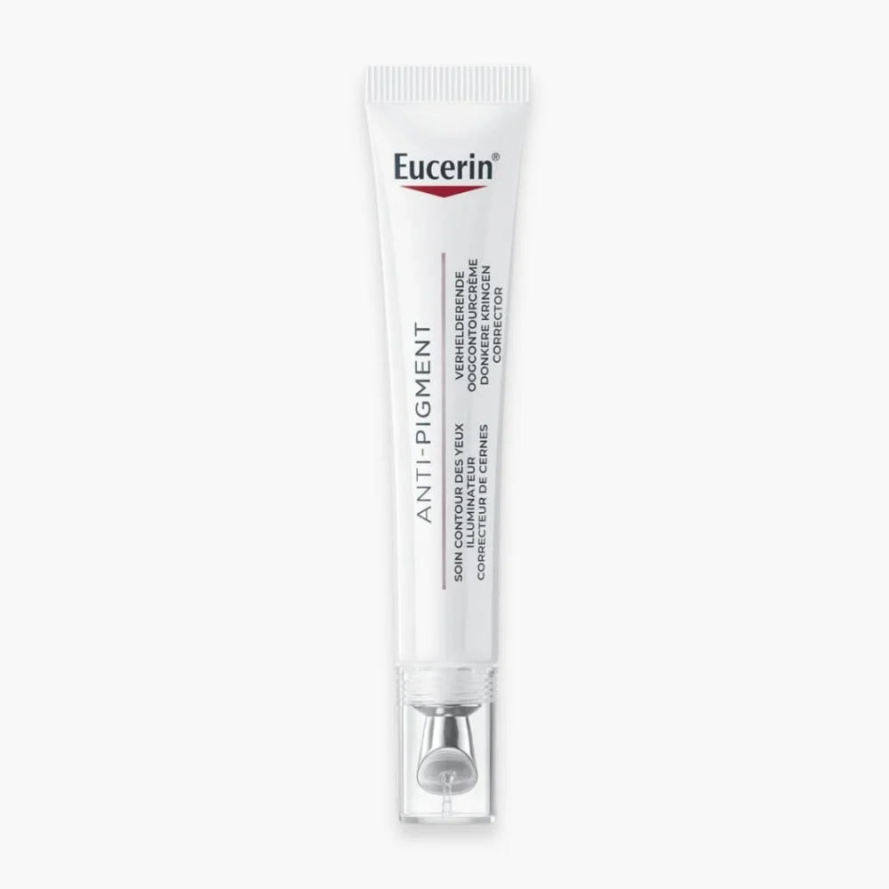 eucerin-anti-pigment-soin-contour-des-yeux-illuminateur-15ml.jpg Tube blanc Eucerin Anti-Pigment soin contour des yeux applicateur métallique 15 ml