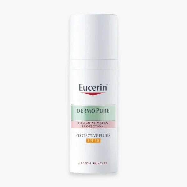Flacon pompe blanc Eucerin DermoPure fluide protecteur SPF 30 de 50 ml