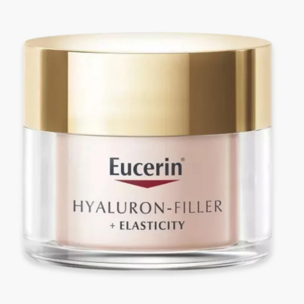 eucerin-hyaluron-filler-elasticity-soin-de-jour-spf15-50ml.jpg Pot rose nacré Eucerin Hyaluron-Filler Elasticity jour, couvercle doré