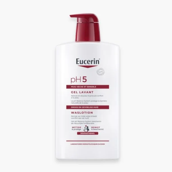 Flacon pompe Eucerin pH5 gel lavant blanc à pompe rouge, 400 ml