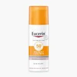 Flacon pompe Eucerin Sun Pigment Control SPF50+ blanc à bouchon orange