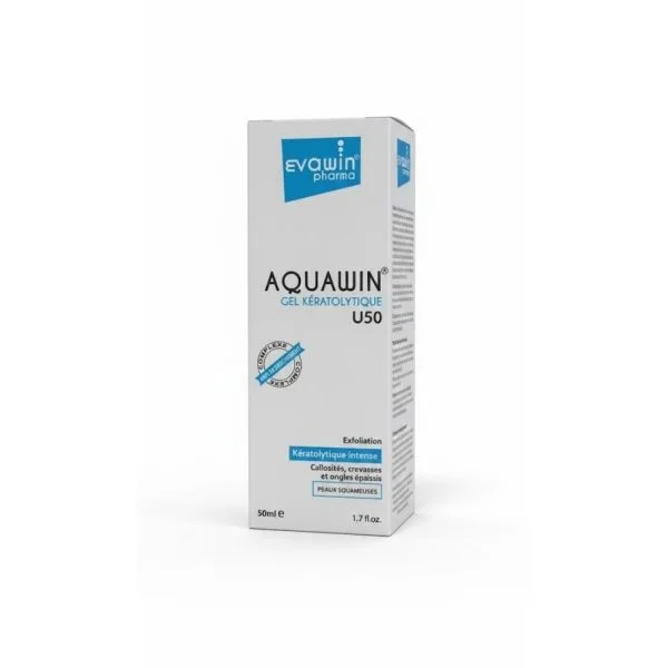 Étui blanc et bleu Evawin Aquawin gel kératolytique U50 50 ml