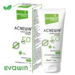 Tube blanc et vert Evawin Acnewin écran solaire invisible SPF 50+