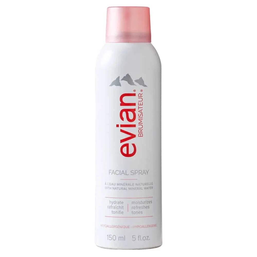 evian-brumisateur-spray-rafraichissant-hydratant-150ml.jpg Aérosol blanc et rose Evian Brumisateur spray visage 150 ml