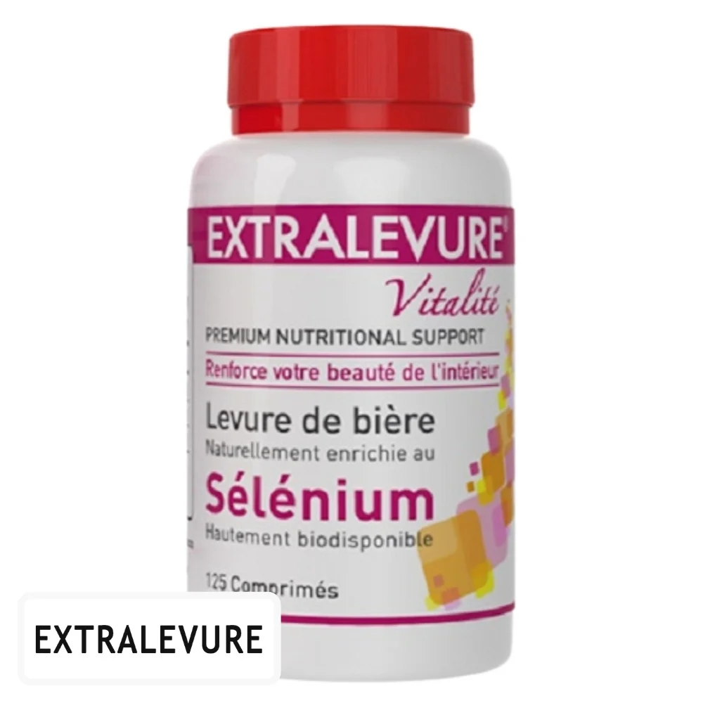 extralevure-vitalite-levure-de-biere-au-selenium-125-comprimes.jpg Pilulier blanc et rose Extralevure Vitalité levure de bière sélénium 125 comprimés