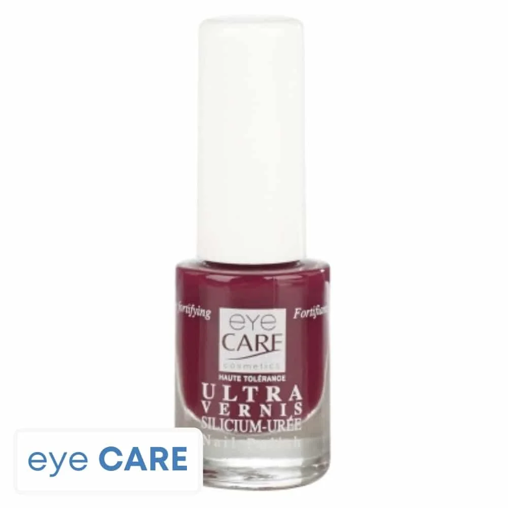 eye-care-ultra-vernis-silicium-uree-rouge-sombre-5ml.jpg Flacon Eye Care Ultra Vernis teinte rouge sombre, capuchon blanc