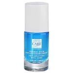 Flacon Eye Care vernis soin anti-dédoublement, liquide bleu et capuchon blanc