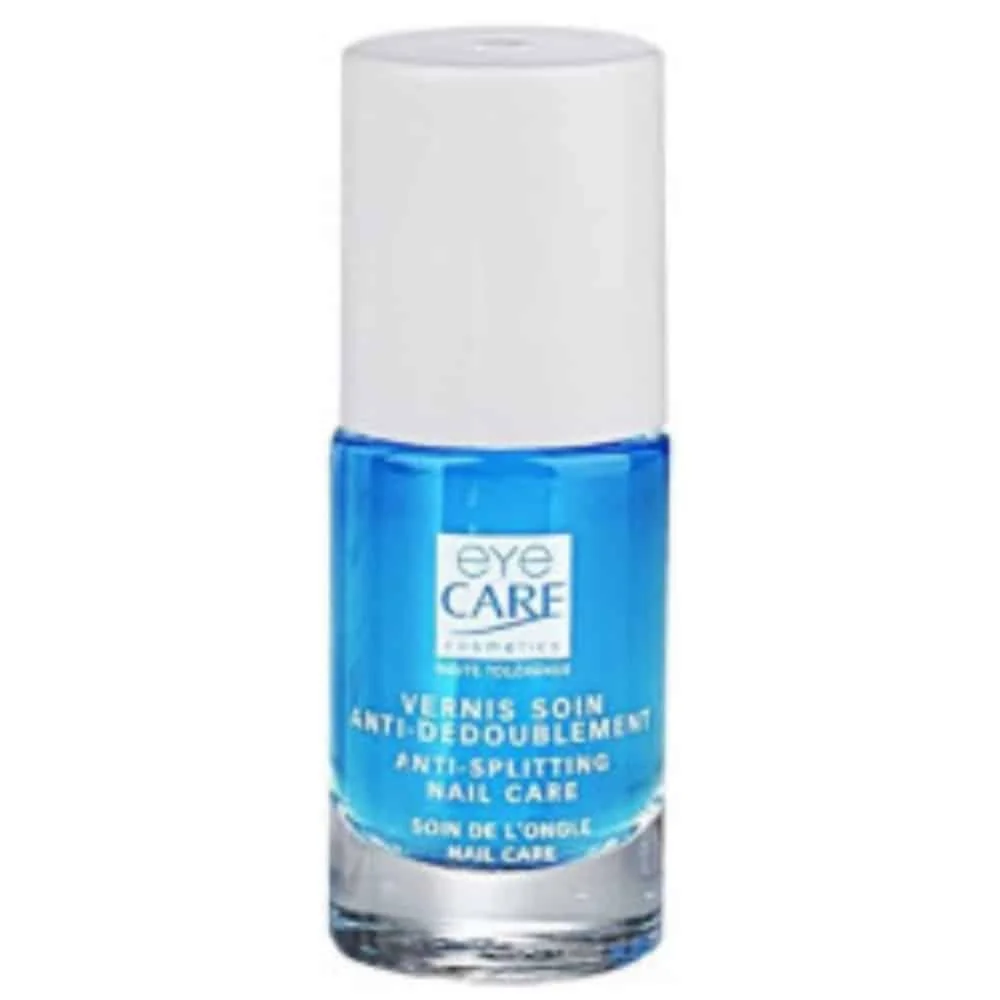 eye-care-vernis-soin-anti-dedoublement-8ml.jpg Flacon Eye Care vernis soin anti-dédoublement, liquide bleu et capuchon blanc