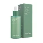 Flacon vert compte-gouttes Farmstay Tea Tree Biome Calming Ampoule et étui