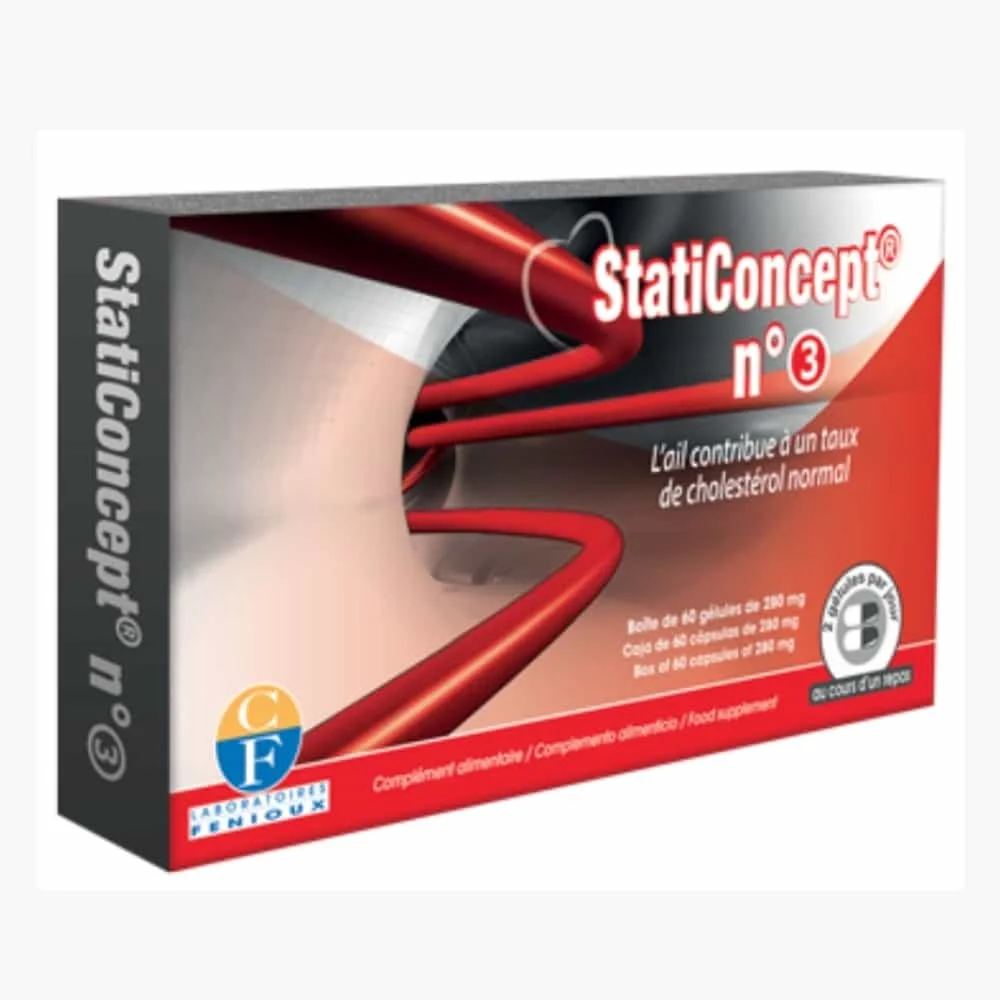 fenioux-staticoncept-n-3-taux-de-cholesterol-60-gelules.jpg Boîte rouge et noire Fenioux StatiConcept n°3, 60 gélules de 280 mg