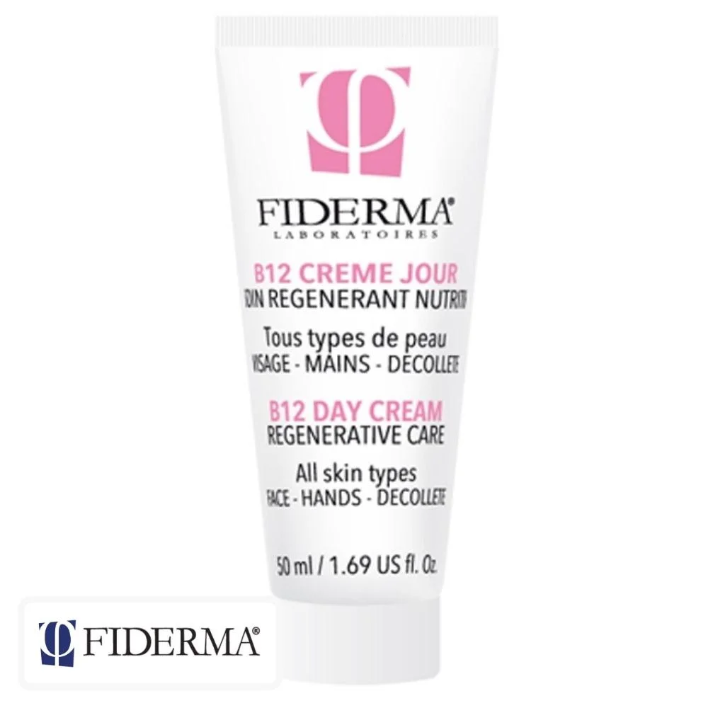fiderma-b12-creme-de-jour-soin-regenerant-nutritif-50ml.jpg Tube blanc Fiderma B12 crème de jour régénérante 50 ml