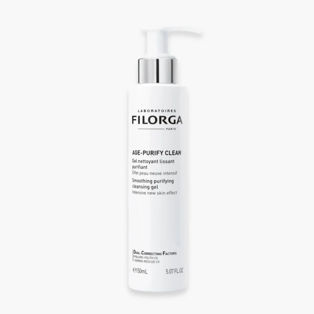 filorga-age-purify-clean-gel-nettoyant-lissant-purifiant-150ml.jpg Flacon pompe blanc Filorga Age-Purify Clean gel nettoyant 150 ml
