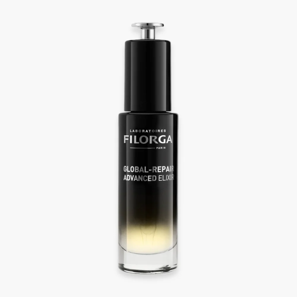 filorga-global-repair-advanced-elixir-30ml.jpg Flacon noir dégradé Filorga Global-Repair Advanced Elixir 30 ml avec pompe