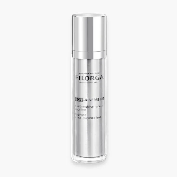 Flacon pompe argenté Filorga NCEF-Reverse Mat, fluide multi-correcteur suprême, 50 ml