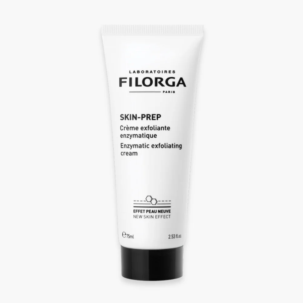 filorga-skin-prep-creme-exfoliante-enzymatique-75ml.jpg Tube blanc Filorga Skin-Prep, crème exfoliante enzymatique, effet peau neuve, 75 ml