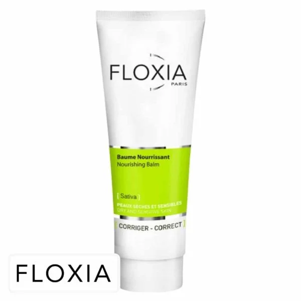 Tube blanc et vert Floxia Sativa baume nourrissant peaux sèches 250 ml