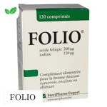 Boîte verte et blanche Folio acide folique iodure 120 comprimés SteriPharm