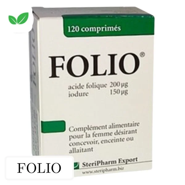 Boîte verte et blanche Folio acide folique iodure 120 comprimés SteriPharm