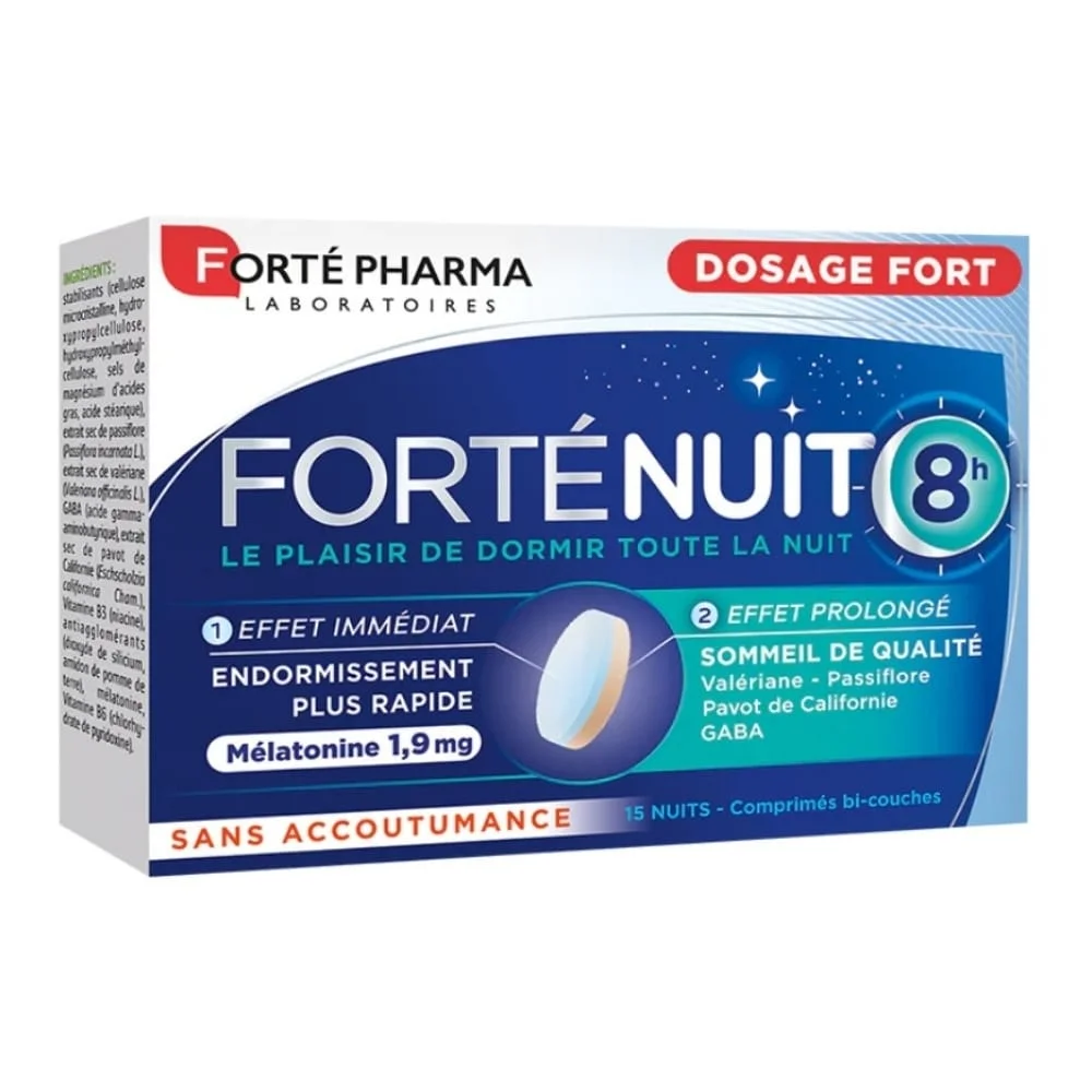 forte-pharma-fortenuit-8h-dosage-fort-effet-prolonge-melatonine-endormissement-plus-rapide-19mg-15-comprimes.jpg Étui bleu Forté Pharma Forténuit 8h mélatonine 1,9 mg 15 nuits