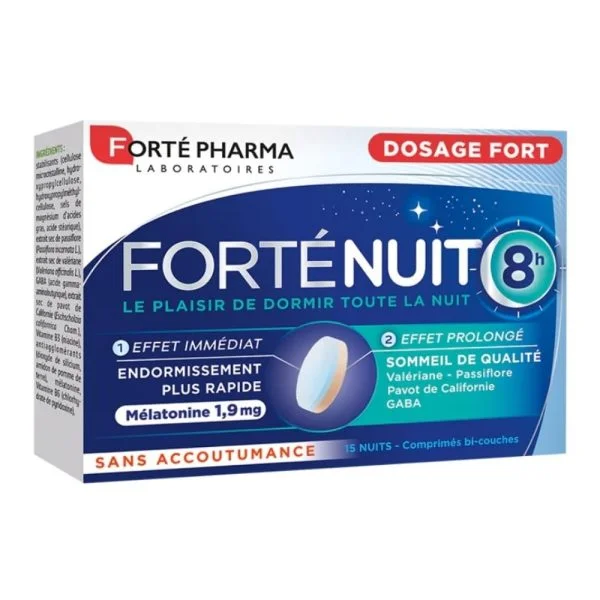 Forté Pharma Forténuit 8h (dosage Fort Effet Prolongé) Mélatonine Endormissement Plus Rapide 1.9mg 30 Comprimés