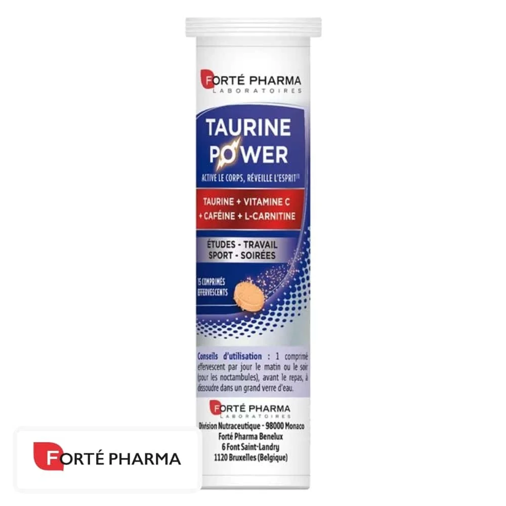 forte-pharma-taurine-power-effervescents-15-comprimes.jpg Tube blanc Forté Pharma Taurine Power 15 comprimés effervescents