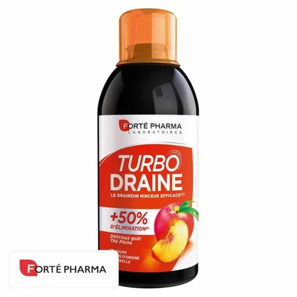 Flacon orange Forté Pharma Turbo Draine goût thé pêche 500 ml