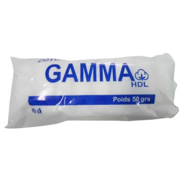 Sachet plastique de coton hydrophile Gamma HDL, poids 50 grammes