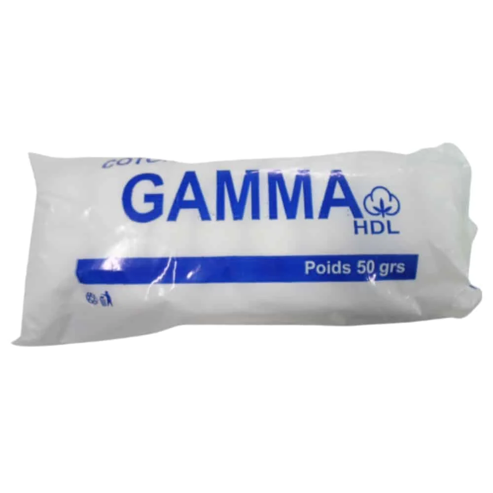 gamma-hdl-coton-50g.jpg Sachet plastique de coton hydrophile Gamma HDL, poids 50 grammes