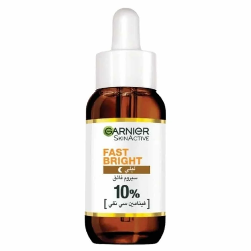 garnier-fast-bright-booster-serum-night-30ml.jpg Flacon ambré pipette Garnier SkinActive Fast Bright sérum nuit vitamine C