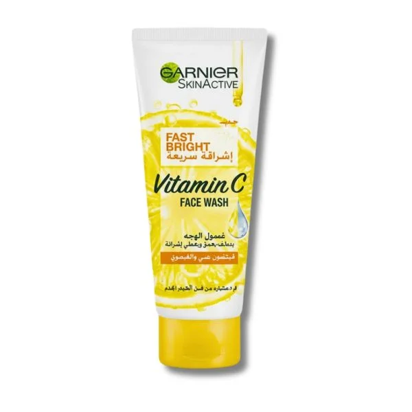 Tube blanc et jaune Garnier SkinActive Fast Bright nettoyant vitamine C