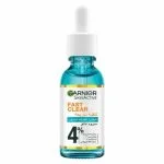 Flacon bleu turquoise pipette Garnier SkinActive Fast Clear sérum booster