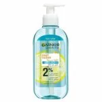 Flacon pompe transparent bleu Garnier SkinActive Fast Clear gel nettoyant moussant visage