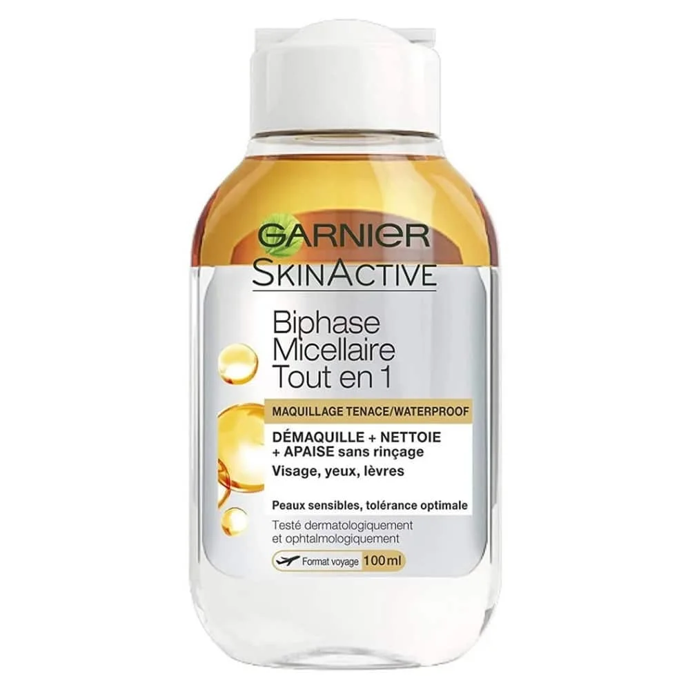 garnier-skinactive-eau-micellaire-biphase-100ml.jpg Petit flacon Garnier SkinActive biphase micellaire tout en 1 format voyage