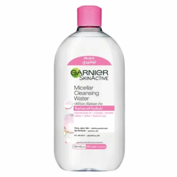 Grand flacon Garnier SkinActive solution micellaire peaux sensibles bouchon rose