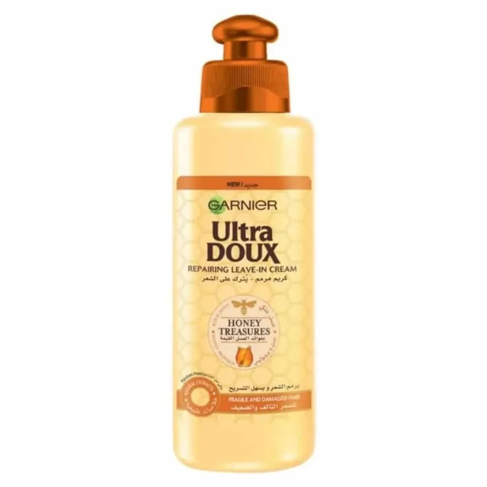 garnier-ultra-doux-cream-reconstructing-tresor-de-miel-200ml.jpg Flacon pompe ambré Garnier Ultra Doux crème sans rinçage Trésor de Miel