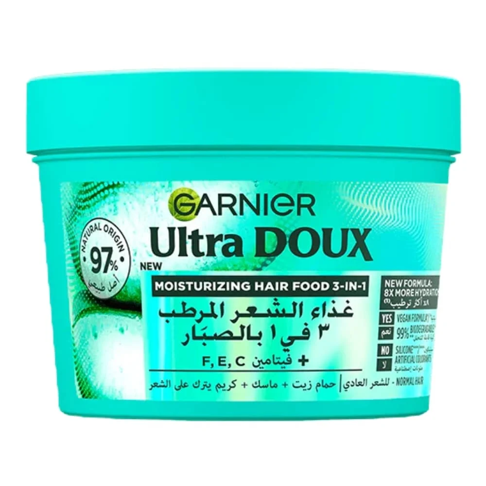 garnier-ultra-doux-hair-food-aloa-390ml.jpg Pot turquoise Garnier Ultra Doux Hair Food hydratant aloe vera 3 en 1