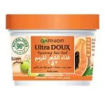 Pot blanc couvercle orange Garnier Ultra Doux Hair Food papaye et amla